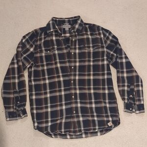Carhartt Men's Navy and Brown Plaid Shirt